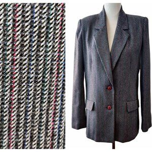 Plum Tree Womens Gray Pink Blue Stripes Wool Blend 2 Button Blazer Jacket Flaw 8